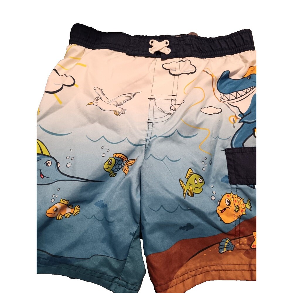 Ocean Pacific Toddler Boy's Shark and Fish Swim Trunks. Size 4t